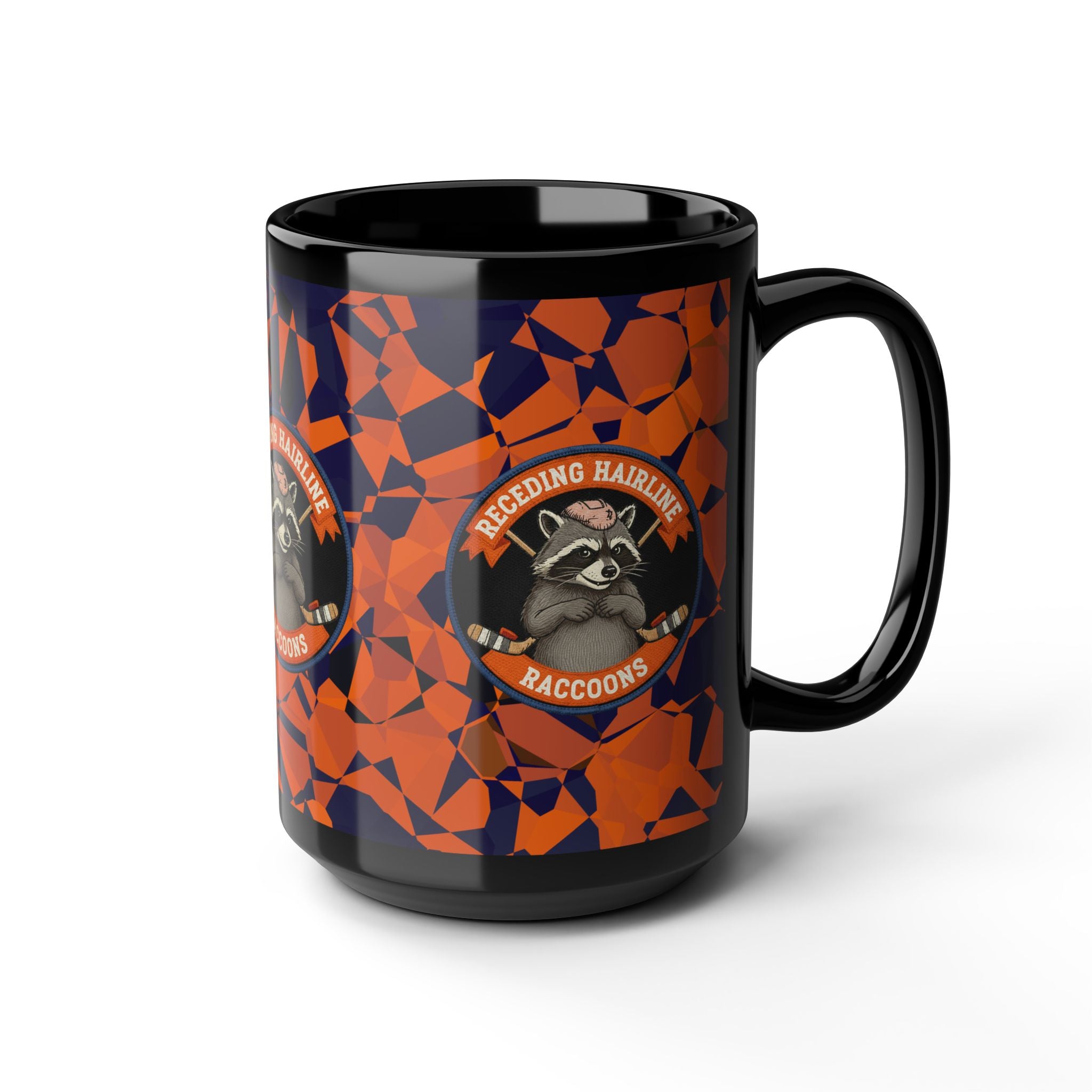 Receding Hairline Raccoons 15oz Black Mug