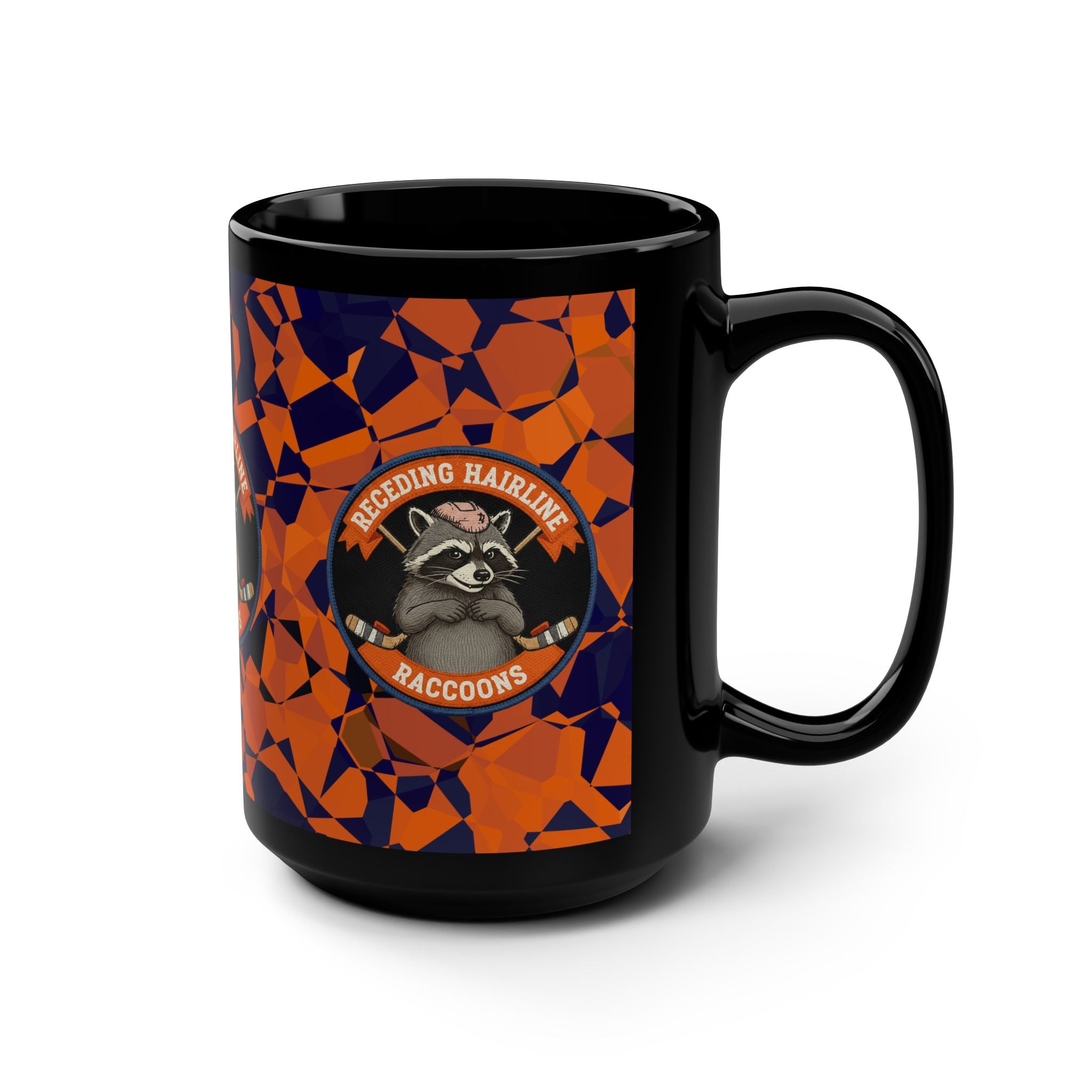 Receding Hairline Raccoons 15oz Black Mug