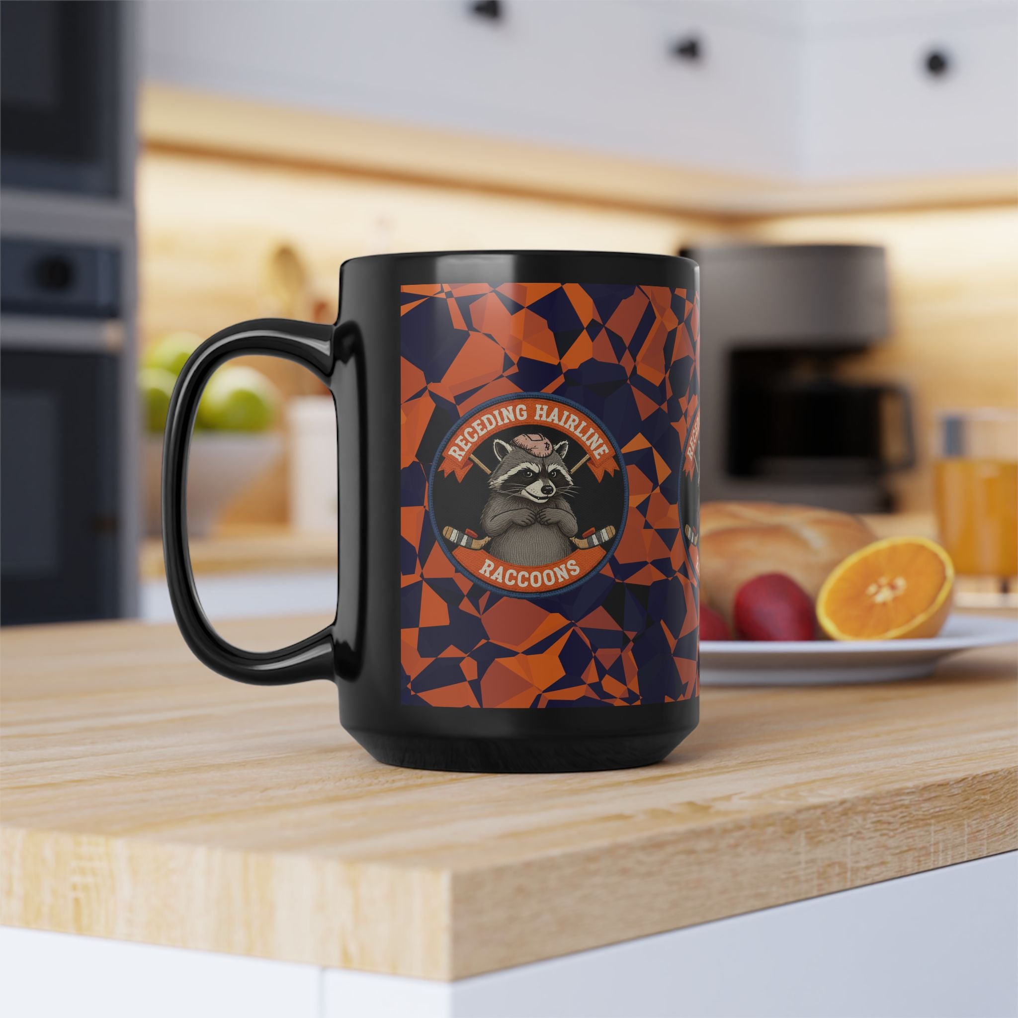 Receding Hairline Raccoons 15oz Black Mug