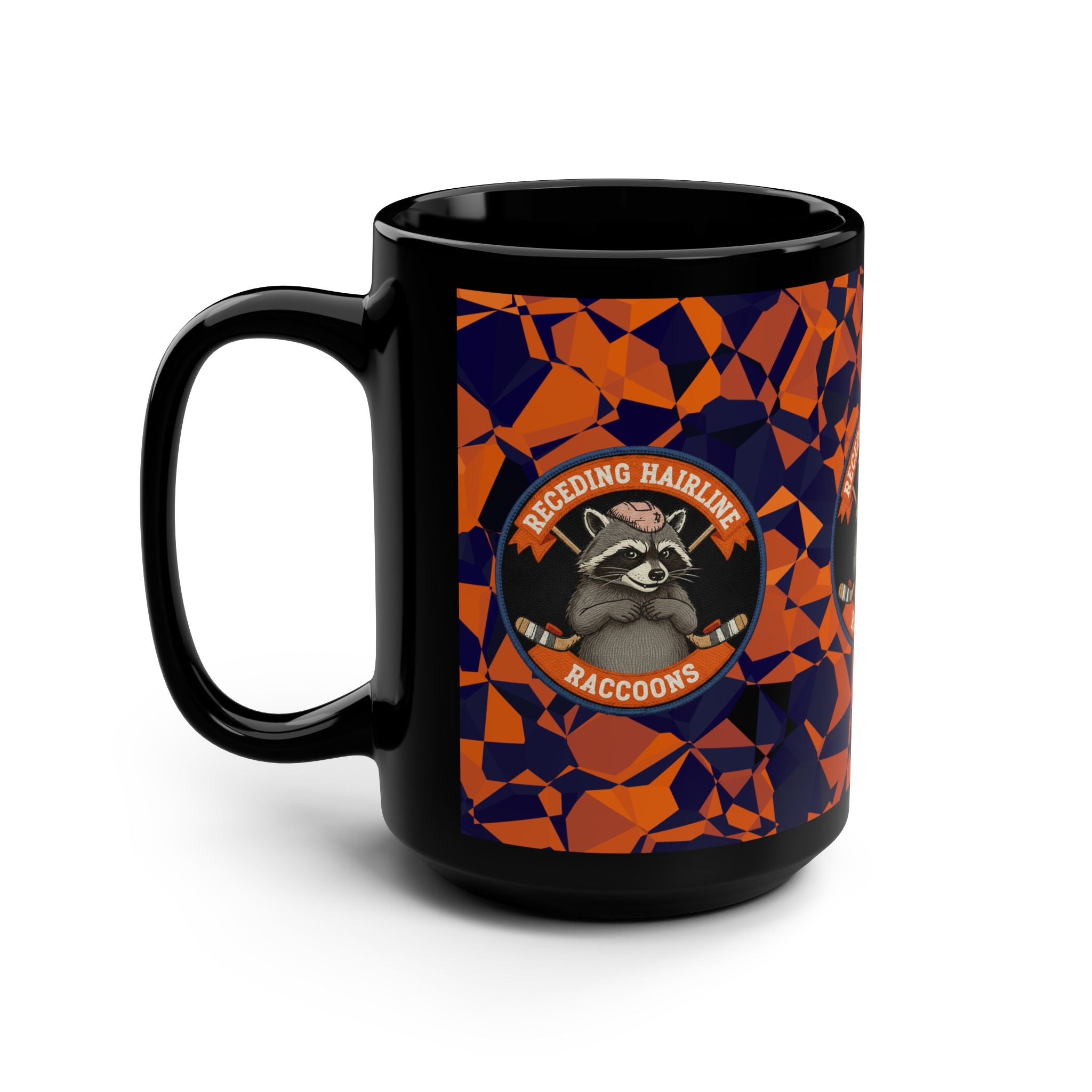 Receding Hairline Raccoons 15oz Black Mug